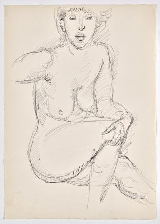 Georg Ehrlich, Weiblicher Akt, sitzend, undatiert, Kugelschreiber auf Papier, Blattmaße: 29,6 × ...
