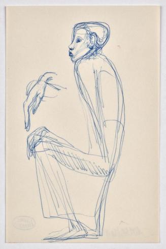 Georg Ehrlich, Sitzende Figur, undatiert, Kugelschreiber auf Papier, Blattmaße: 17,6 × 11,4 cm, ...
