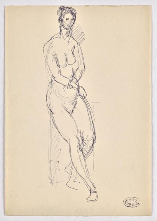Georg Ehrlich, Frauenakt, undatiert, Kugelschreiber auf Papier, Blattmaße: 21 × 14,6 cm, Belved ...