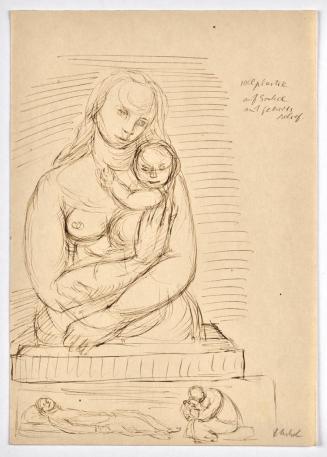 Georg Ehrlich, Mutter mit Kind, undatiert, Tusche in braun auf Papier, Blattmaße: 24 × 16,9 cm, ...