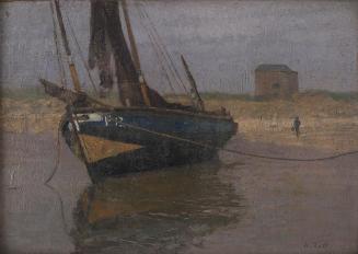 Alfred Zoff, Fischerboot an der belgischen Küste, 1902, Öl auf Leinwand mit Karton, 33 × 47 cm, ...