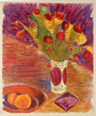 Walther Gamerith, Blumenstrauß in Vase und Schüsseln, undatiert, Aquarell auf Papier, 48,3 x 43 ...