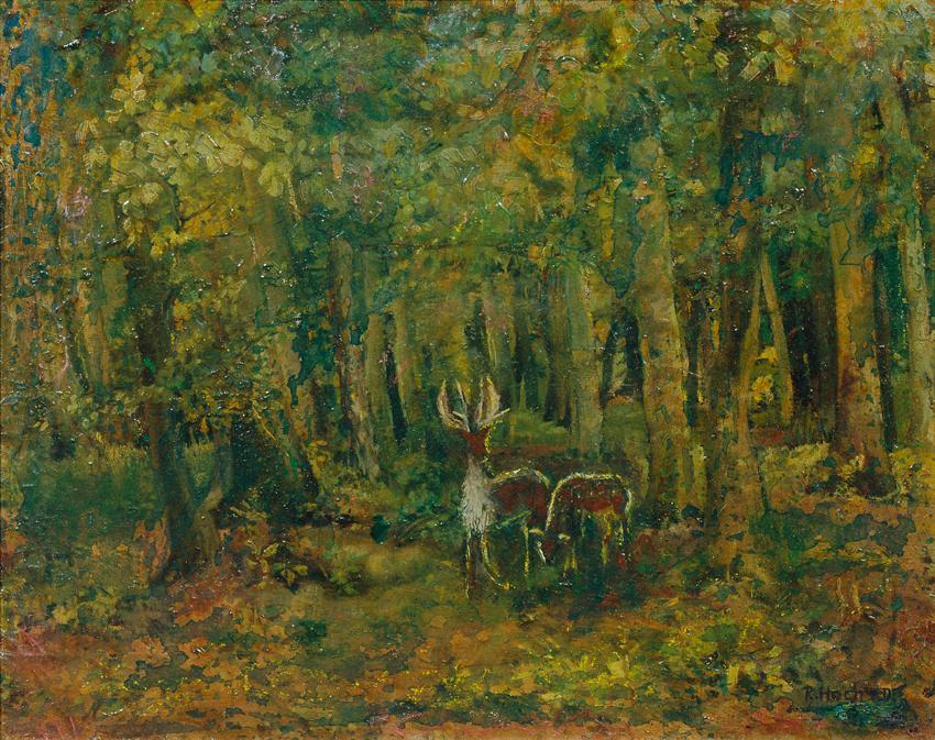 Roberta Hoch-Deutschmann, Tiere im düsteren Wald, 1950, Öl auf Leinwand, 34 x 42 cm, Belvedere, ...