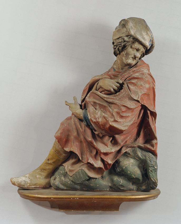 Unbekannter Künstler, Sitzender Mann, um 1700, Holz, gefasst, H: 68 cm, Belvedere, Wien, Inv.-N ...