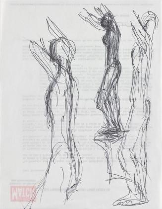 Fritz Wotruba, Drei Figuren, undatiert, Kugelschreiber (schwarz) auf Papier
, Blattmaße: 27 ×  ...
