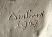 Gustinus Ambrosi, Junger Dichter, Detail: Bezeichnung, 1947, Gips, H: 58 cm, Belvedere, Wien, I ...