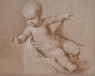 Christuskind im Arm der Muttergottes, 18. Jahrhundert, Bleistift, Rötel und weiße Kreide auf gr ...