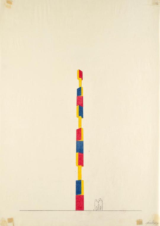 Roland Goeschl, Säule, 1988, Bleistift und Buntstift auf Seidenpapier, 58,8 × 42,2 cm, Belveder ...