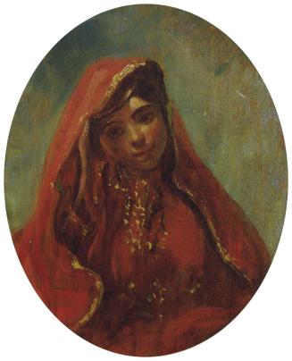 Eugène Delacroix, Halbfigur einer Marokkanerin, nach 1839, Öl auf Balsaholz, 25,3 x 20 cm (oval ...