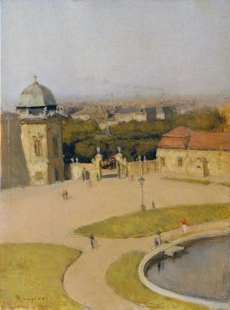 Franz Rumpler, Blick von Südwest auf das Obere Belvedere, Öl auf Holz, 24 x 17,8 cm, Belvedere, ...