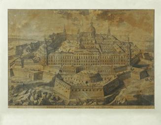 Unbekannter Stecher, Idealansicht des Stiftes Göttweig, 18. Jahrhundert, Kupferstich, 46 x 69 c ...