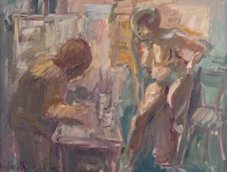 Georg Eisler, Im Atelier, 1966, Öl auf Leinwand, 60 × 80 cm, Belvedere, Wien, Inv.-Nr. 12057