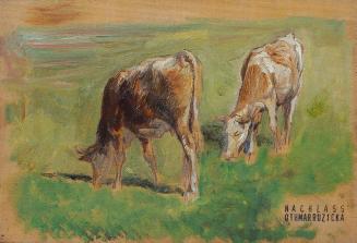 Othmar Ružička, Zwei Kühe, Anfang 20. Jahrhundert, Öl auf Holz, 12,5 x 21,5 cm, Belvedere, Wien ...
