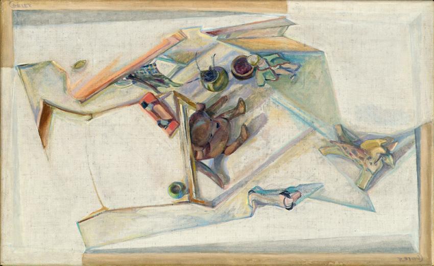 Josef Gabler, Zentrum Teddy (Schwebeschaubild), 1958, Öl auf Leinwand, 58,5 x 94,5 cm, Belveder ...