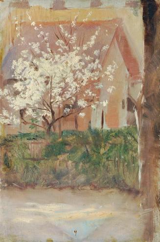 Otto Friedrich, Weißblühender Baum im Vorgarten, undatiert, Öl auf Holz, 27 x 18 cm, Belvedere, ...