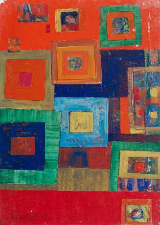 Heinrich Tahedl, Rote Komposition, 1981, Acryl auf Hartfaserplatte, ungerahmt: 105 × 75 × 3 cm, ...