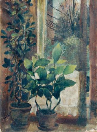 Friedl Dicker-Brandeis, Fenster mit Blumen, um 1940, Öl auf Leinwand, 70 × 52 cm, Belvedere, Wi ...