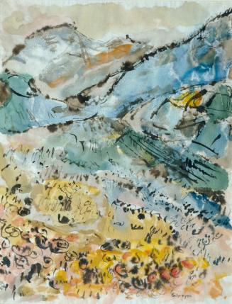 Greta Schreyer-Loebl, Bergwiese, 1968, Aquarell, braune Tusche auf Papier, 57 x 44 cm, Belveder ...