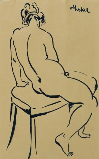 Georg Merkel, Sitzender weiblicher Rückenakt, undatiert, Tusche auf Papier, 45 x 28 cm, Belvede ...