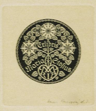 Hans Ranzoni d. J., Exlibris Maria Stosius, 1937, Kupferstich, 5,6 x 5,2 cm, Belvedere, Wien, I ...
