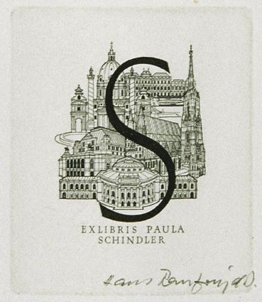 Hans Ranzoni d. J., Exlibris Paula Schindler, 1969, Kupferstich, 5,6 x 5 cm, Belvedere, Wien, I ...