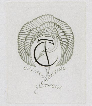 Hans Ranzoni d. J., Exlibris Clementine Theiss, 1942, Kupferstich ,6,4 x 5 cm, Belvedere, Wien, ...