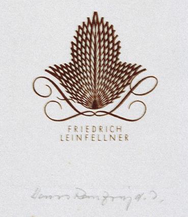 Hans Ranzoni, Exlibris Friedrich Leinfellner, 1973, Kupferstich, 5,9 × 4,9 cm, Belvedere, Wien, ...