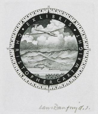 Hans Ranzoni, Exlibris Christopher Cartwright, 1987, Kupferstich, 8 × 7 cm, Belvedere, Wien, In ...