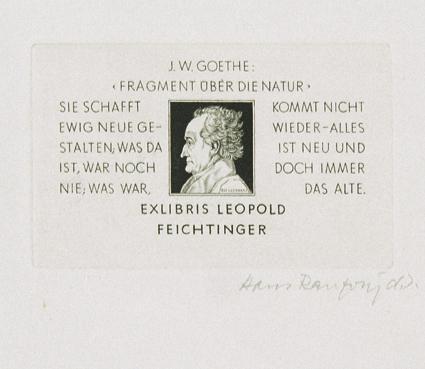 Hans Ranzoni, Exlibris Leopold Feichtinger, 1984, Kupferstich, 4,8 × 7,6 cm, Belvedere, Wien, I ...