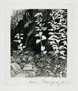 Hans Ranzoni, Sommer-Sinfonietta, 1985, Kupferstich auf Papier, 8,3 × 7 cm, Belvedere, Wien, In ...