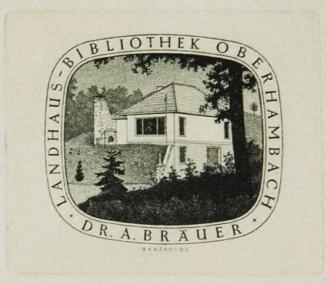 Hans Ranzoni d. J., Exlibris Dr. A. Bräuer, Landhaus-Bibliothek Oberhambach, 1964, Kupferstich, ...