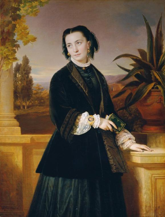 Eduard Ritter von Engerth, Auguste Engerth, die Gattin des Künstlers, 1851, Öl auf Leinwand, 14 ...