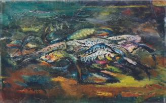Hans Robert Pippal, Fischstillleben, 1948, Öl auf Leinwand, 53 x 84 cm, Belvedere, Wien, Inv.-N ...