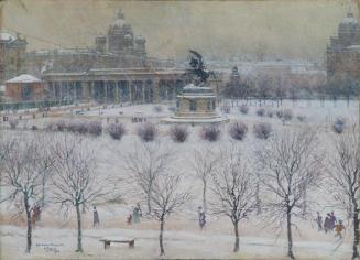 Carl Pippich, Der äußere Burgplatz in Wien im Winter, 1902, Tempera auf Papier, auf Karton aufg ...