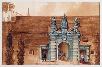 Anton Stutzinger, Das alte Kärtnertor in Wien von außen, 1858, Aquarell auf Papier, 26,5 × 41 c ...