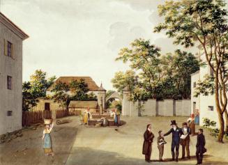 Unbekannter Künstler, Kaiser Franz I. (II.) von Österreich (1768–1835) im Schulhof zu Perchtold ...