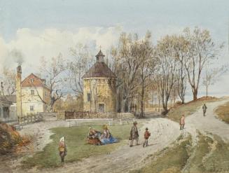 Ferdinand Weckbrodt, Die Brigitta-Kapelle in Wien-Brigittenau, undatiert, Aquarell auf Papier,  ...