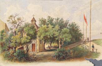 Gustav Zafaurek, Die Brigitta-Kapelle in Wien-Brigittenau, 1891, Aquarell auf Papier, 17,2 × 36 ...