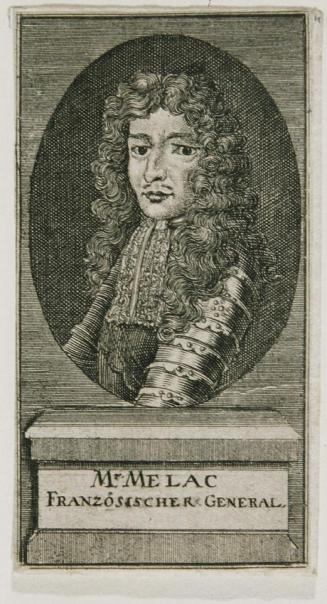 Unbekannter Stecher, General Ezéchiel du Mas Comte de Mélac, undatiert, Kupferstich auf Papier, ...