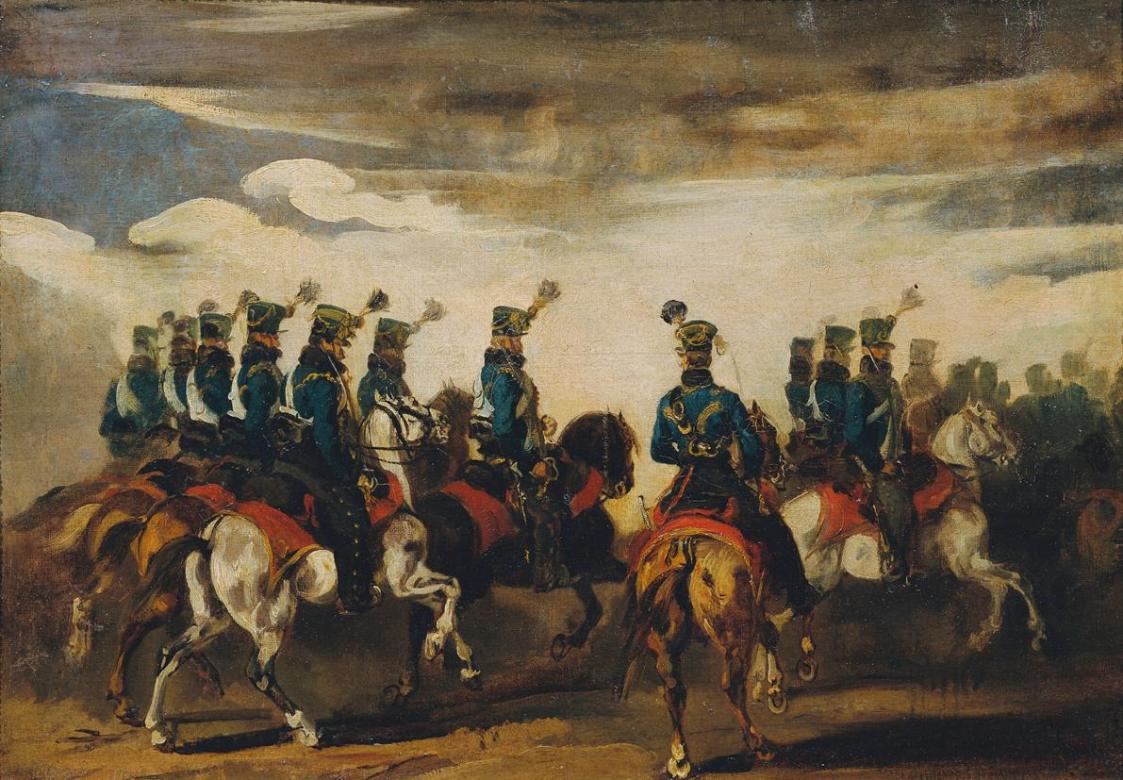 Piotr von Michalowski, Österreichische blaue Husaren, 1836, Öl auf Leinwand, 49,5 x 70 cm, Belv ...