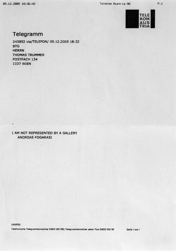 Andreas Fogarasi, Ohne Titel (I am not represented), 2005, Inkjetdruck auf Papier, DIN A4: 29,7 ...