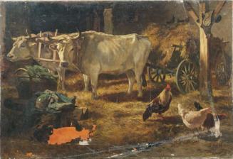 Anton Schrödl, Ochsen im Stall, Öl auf Leinwand, 62,5 x 91,5 cm, Belvedere, Wien, Inv.-Nr. 7791