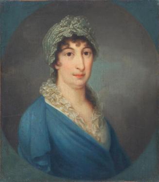 Unbekannter Künstler, Dame im blauen Kleid, Öl auf Leinwand, 38,5 x 33,5 cm, Belvedere, Wien, I ...