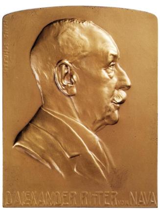 Hans Schaefer, Plakette auf Dr. Alexander Ritter von Nava, 1910, Bronze, 21 x 11,5 x 10 cm, Bel ...