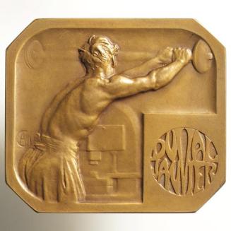Alexandre Charpentier, Die Duval-Janvier - Münzpresse, um 1900, Bronze, oktogonal, 21 x 11,5 x  ...