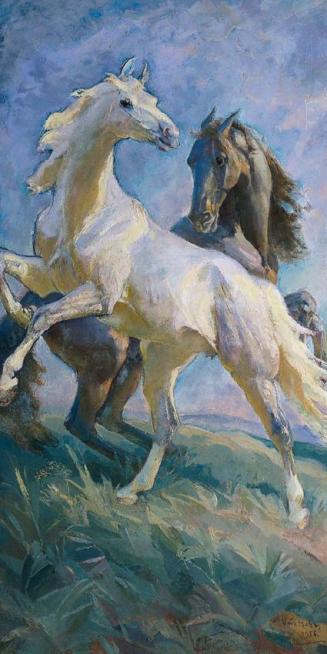 Alfons Purtscher, Zwei Pferde, 1956, Öl auf Leinwand, 168 x 86 cm, Artothek des Bundes, Dauerle ...