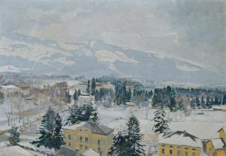 Rudolf Hafner, Salzburger Landschaft mit Kapuzinerberg, Öl auf Leinwand, 73,5 x 104,5 cm, Belve ...