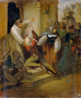 Joseph Hasslwander, Das Asylrecht, Öl auf Leinwand, 36,5 x 30 cm, Belvedere, Wien, Inv.-Nr. 451 ...
