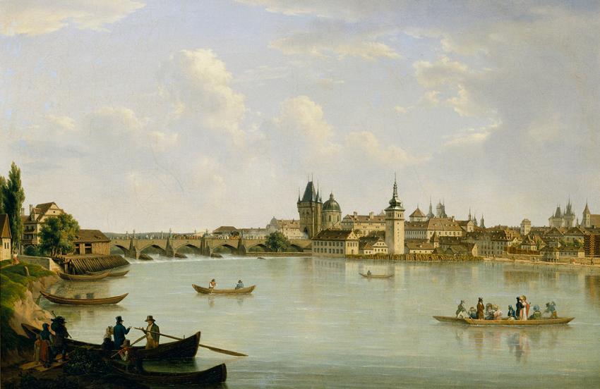 Alois von Saar, Ansicht von Prag mit der Moldaubrücke (Karlsbrücke), 1831, Öl auf Leinwand, 63  ...