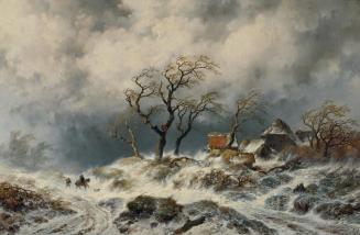 Remigius Adrianus van Haanen, Holländische Winterlandschaft (Schneewehen), 1870, Öl auf Leinwan ...